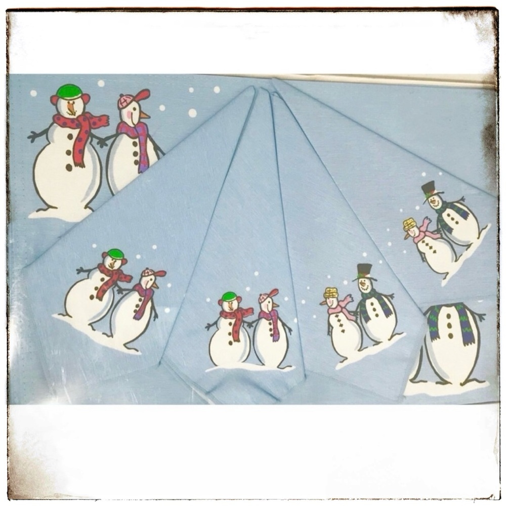 🎄 Placemat Napkin Set of 4 Holiday Snowman Vintage